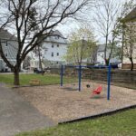 George Araujo Park features a Swing set for ages 2-12, park benches, and historic stone retaining wall