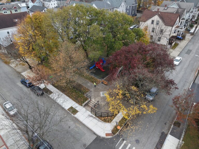 George Araujo Park Aerial image from November 2025 corner of Preston and Ives Streets
