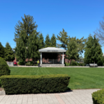 Garibaldi Square from the walking path with benches