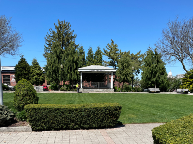 Garibaldi Square from the walking path with benches