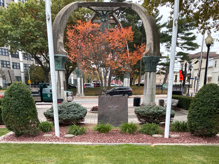 Garibaldi Square facing Atwells Ave and the iconic La Pigna "pine cone" arch at the gateway to Federal Hill