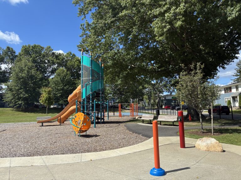 General Street Park view from the picnic table at the water park towards the playground for ages 2-12