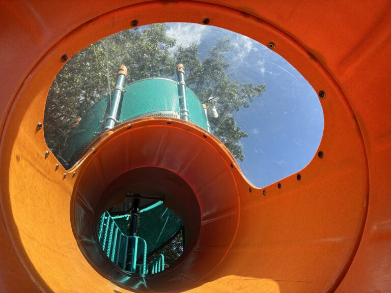 General Street Park inside the large tunnel slide for ages 5-12