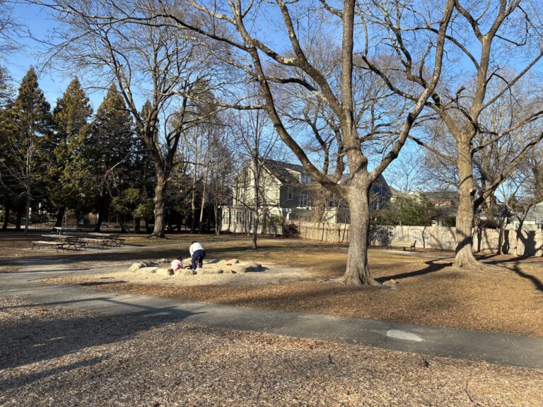 Gladys Potter Park sand play area on a sunny winter's day