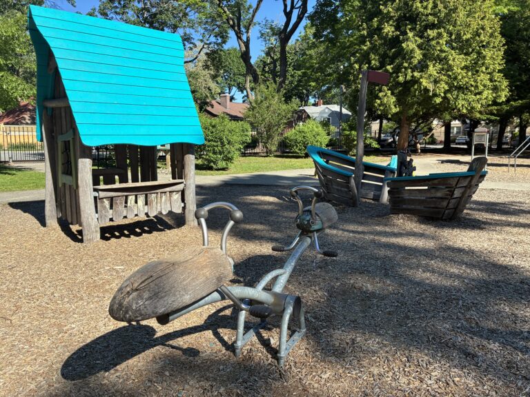 Gladys Potter Park playhouse boat and see saw for ages 2-5
