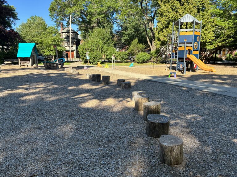 Gladys Potter Park log stump balance course is 50 ft long
