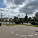 Hassett Park basketball court facing west with Orms St entrance in view