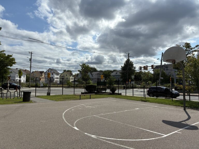 Hassett Park basketball court facing west with Orms St entrance in view