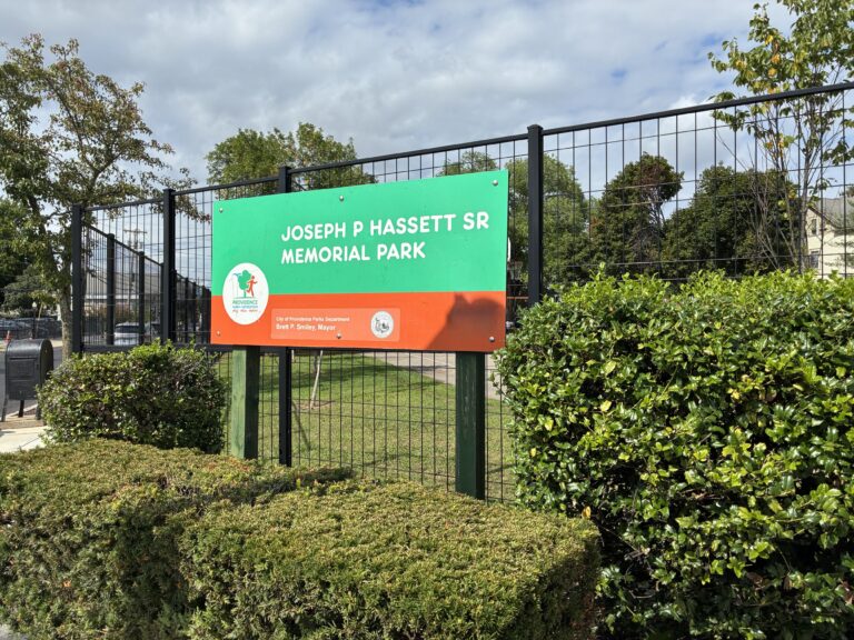 Hassett Park entrance sign at the corner of Candace St and Orms St