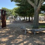 Iola French Park Veazie playground for ages 5-12 features natural materials and ample shade