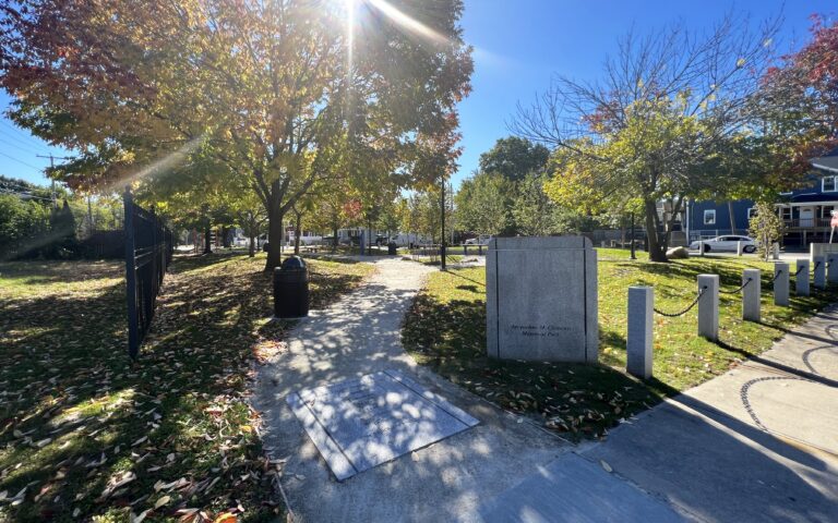 Jacqueline Clements Park "This Park" north entrance at Myrtle and Friendship Streets