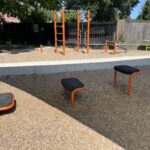 Jacqueline Clements Park fitness steps, street workout equipment, and bench