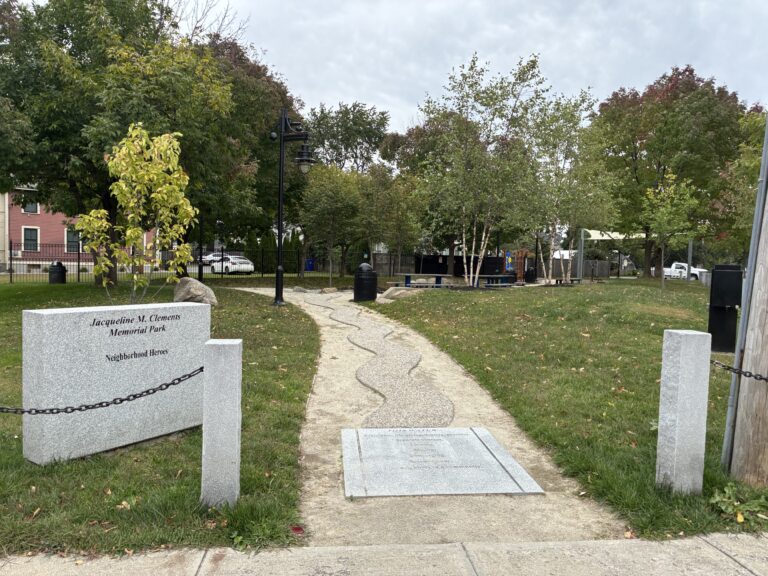 Jacqueline Clements Park "This Water" west entrance at Dudley and Frienship Streets