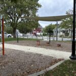 Jacqueline Clements Park fitness area features a shade sail
