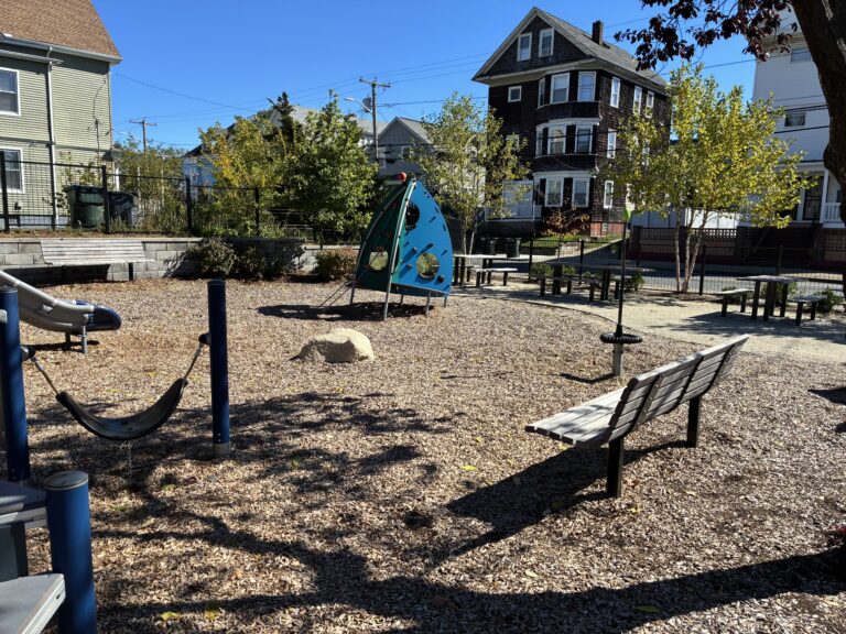 Jennifer Rivera Park south side of the park features a climber for ages 2-5, spinner, bench and picnic tables