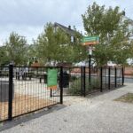 Jennifer Rivera Park entrance on Niagara St at Potters Ave- picnic area is buffered from the street by birch trees