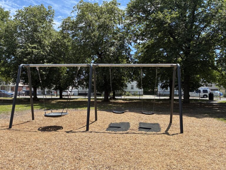 John O'Brien Park playground swings for ages 5-12 including birds nest