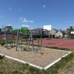Joslin Park fitness area and basketball court looking towards Manton Ave