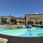 Joslin Park splashpad with features and unique boulder section