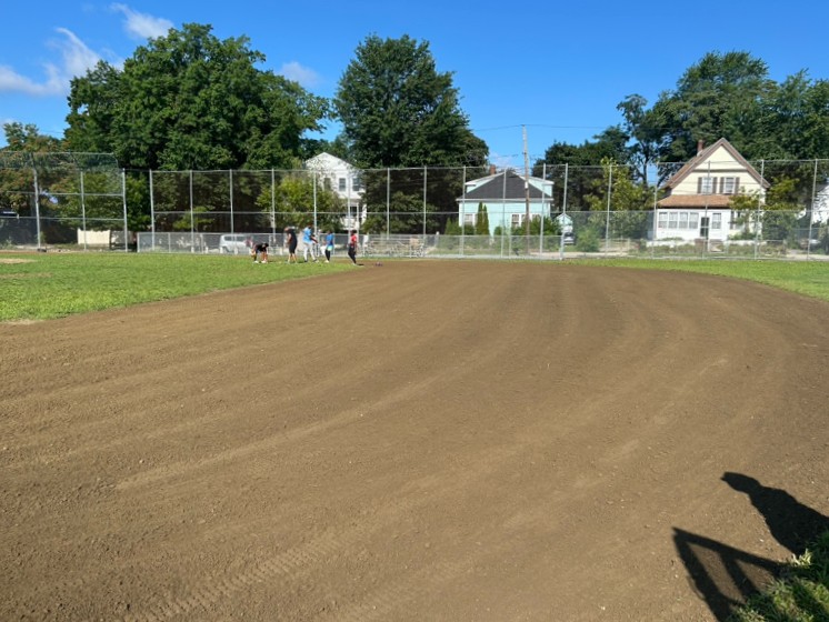 Joe Williams Field recently groomed facing the third base dugout and bleachers