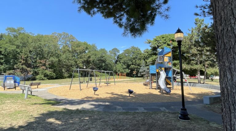 Joe Williams playground features lit pathway around it and equipment for ages 2-12