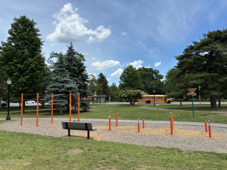 Joe Williams fitness area facing Roger Williams Park. The classic funnel ball pole is the last of its kind in our system