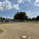 JT Owens T-Ball field from behind home plate with Ed Hooks Playground behind the outfield fence