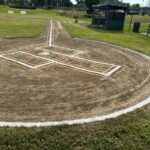 JT Owens Field 2 lined and ready for action, view up the 1st base line from behind home plate