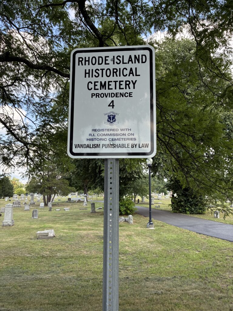 Locust Grove Cemetery RI Historical Cemetery Providence 4 Sign near the Elmwood Avenue entrance