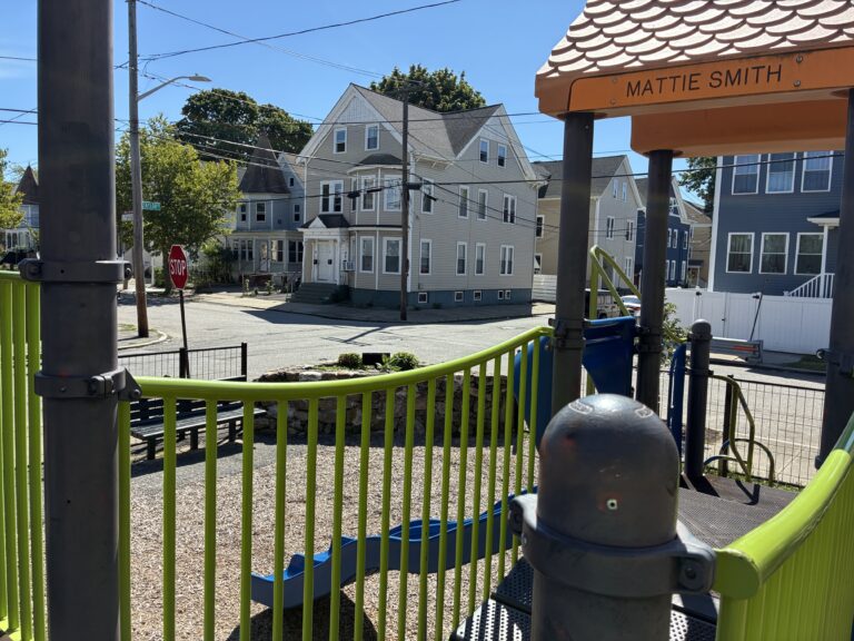 Mattie Smith Park looking to the corner from the play structure for ages 5-12