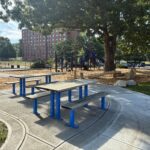 Miguel Luna Park picnic area new in 2026 looking towards restored playground for ages 5-12