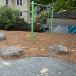Morris Ave Park fresh engineered wood fiber mulch and stone dust installed by park crew