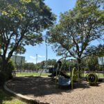 Mt Pleasant Little League Park playground equipment for ages 2-5 with mix of sun and shade