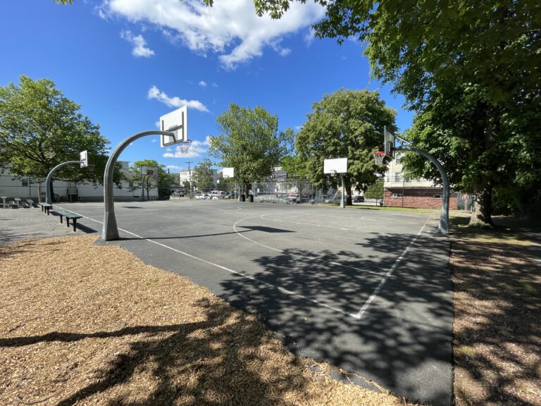 Pastore Park basketball court with 6 goals to accommodate multiple runs and shooting around