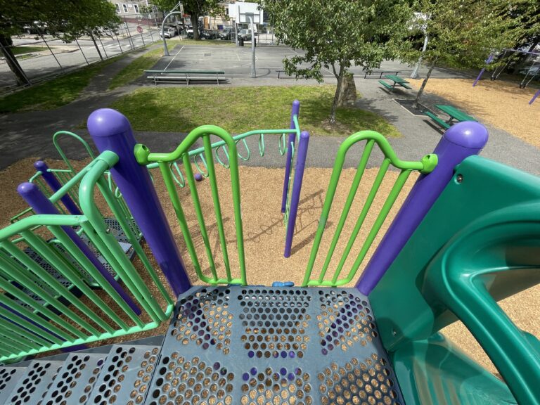 Pastore Park view of the picnic area from atop the play structure for ages 5-12