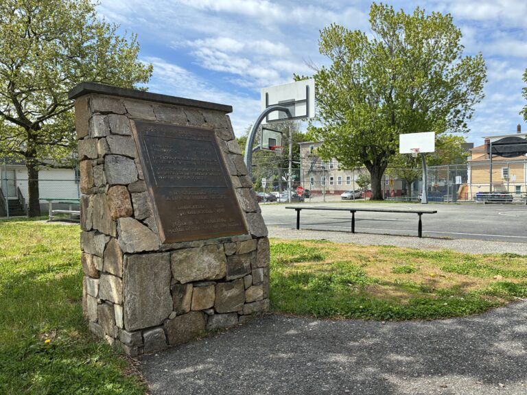 Pastore Park monument facing the ball court