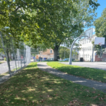 Pastore Park features a paved walking path around the basketball court and playground