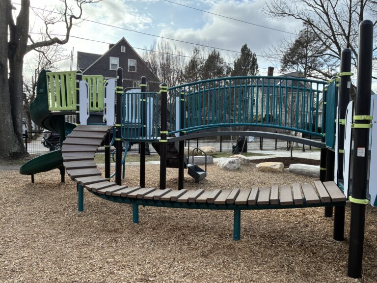 Paterson Park play structure for ages 5-12 unique bridge between decks