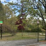 Paterson Park Tortolani Field sign at the corner of Angell and Paterson Streets with an entrance to the field