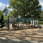 Paterson Park playground for ages 5-12 masterfully updated while retaining the original spiral slide