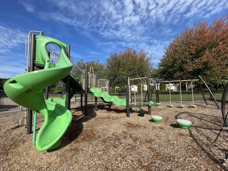 Prete-Metcalf Park playground for ages 5-12 features a large spiral slide