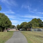 Prete-Metcalf Park looking north on the Arthur Coia walking track as it passes the right field foul pole on Field 2