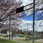 Prete-Metcalf Park gateway from Hawkins St with Prete Memorial sign