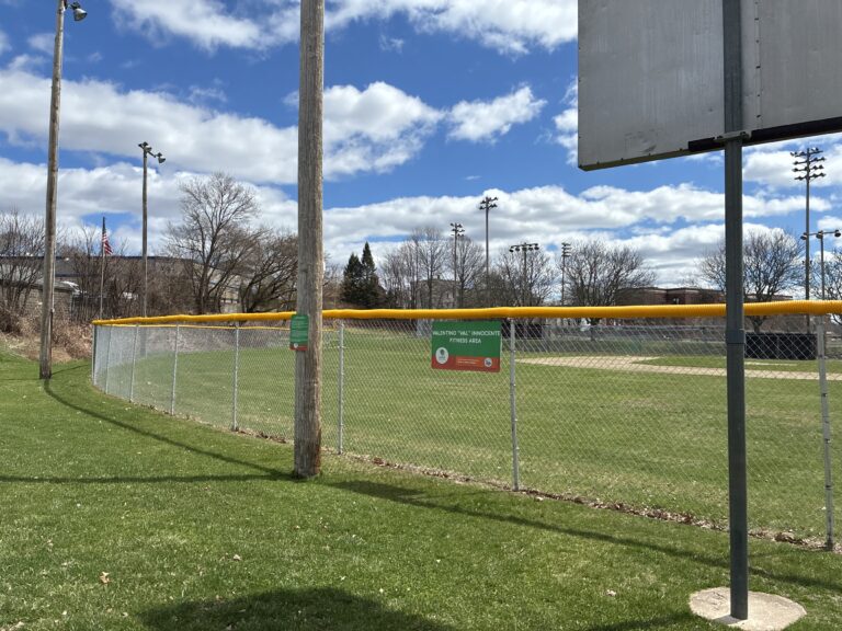 Prete-Metcalf Park features the Val Innocente Fitness Area as posted on the adjacent outfield fence