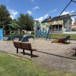 Prete-Metcalf Park parkour fitness area has a variety of climbing structures and ample bench seating