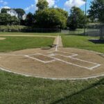 Prete-Metcalf Park Field 1 freshly groomed and lined looking up the first base line from home plate