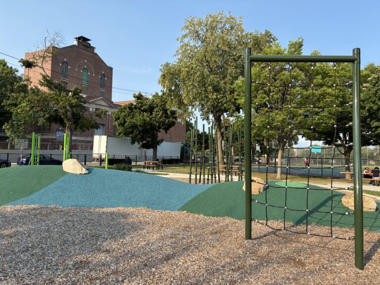 Richardson Park fitness and parkour equipment with rubberized berm for open play
