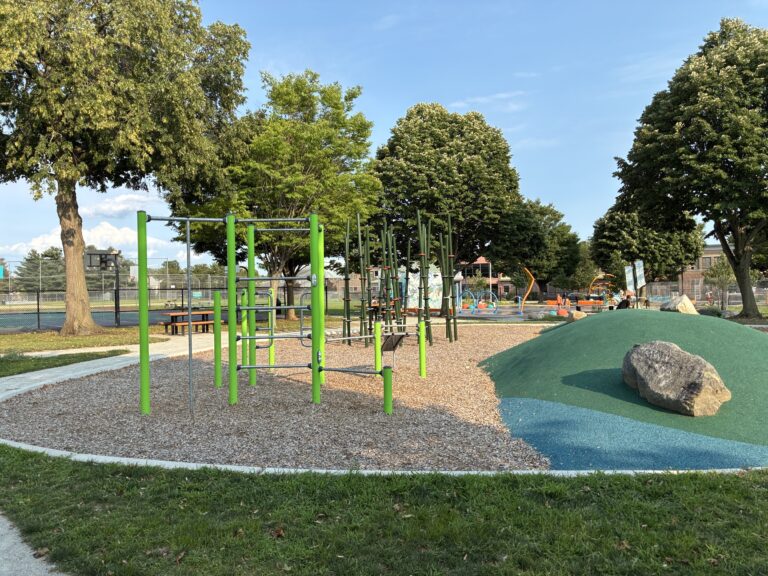 Richardson Park fitness equipment for ages 13+ with picnic area on two sides