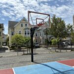 Ridge St Park basketball court features polycarbonate backboards with breakaway rims