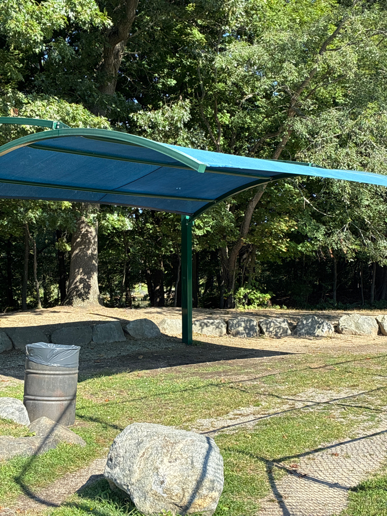 Roger Williams Park Softball Field shade structure behind the backstop